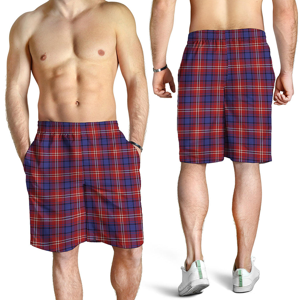Red Blue And White Tartan Pattern Print Men's Shorts