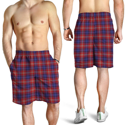 Red Blue And White Tartan Pattern Print Men's Shorts