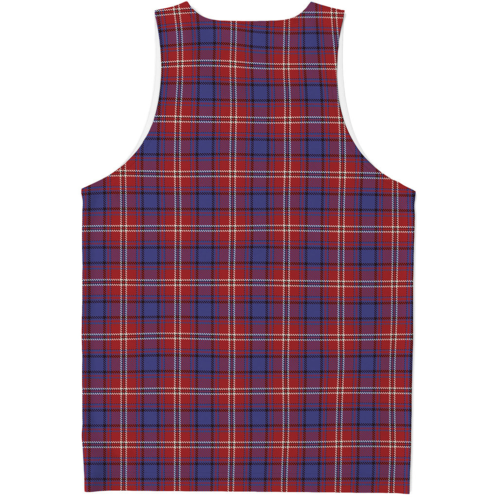 Red Blue And White Tartan Pattern Print Men's Tank Top