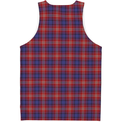 Red Blue And White Tartan Pattern Print Men's Tank Top