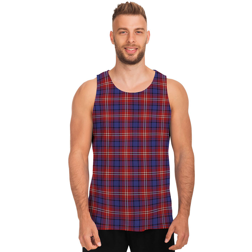 Red Blue And White Tartan Pattern Print Men's Tank Top