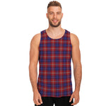 Red Blue And White Tartan Pattern Print Men's Tank Top