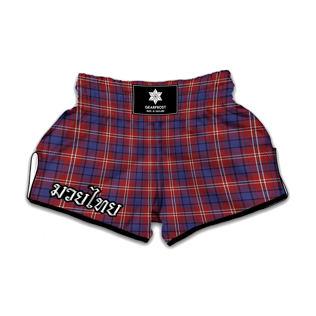 Red Blue And White Tartan Pattern Print Muay Thai Boxing Shorts