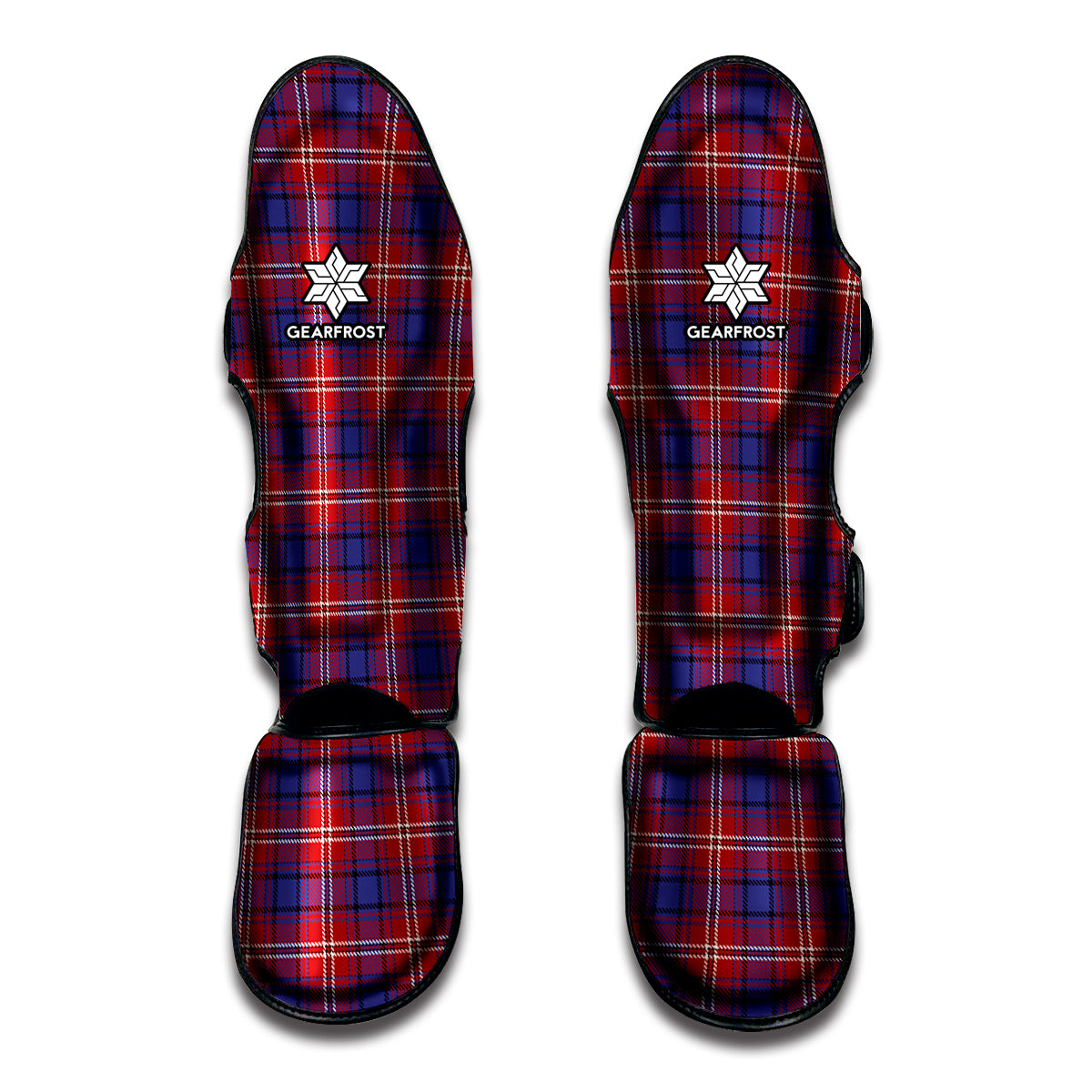 Red Blue And White Tartan Pattern Print Muay Thai Shin Guard