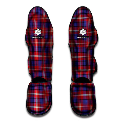Red Blue And White Tartan Pattern Print Muay Thai Shin Guard