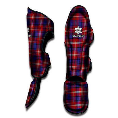 Red Blue And White Tartan Pattern Print Muay Thai Shin Guard