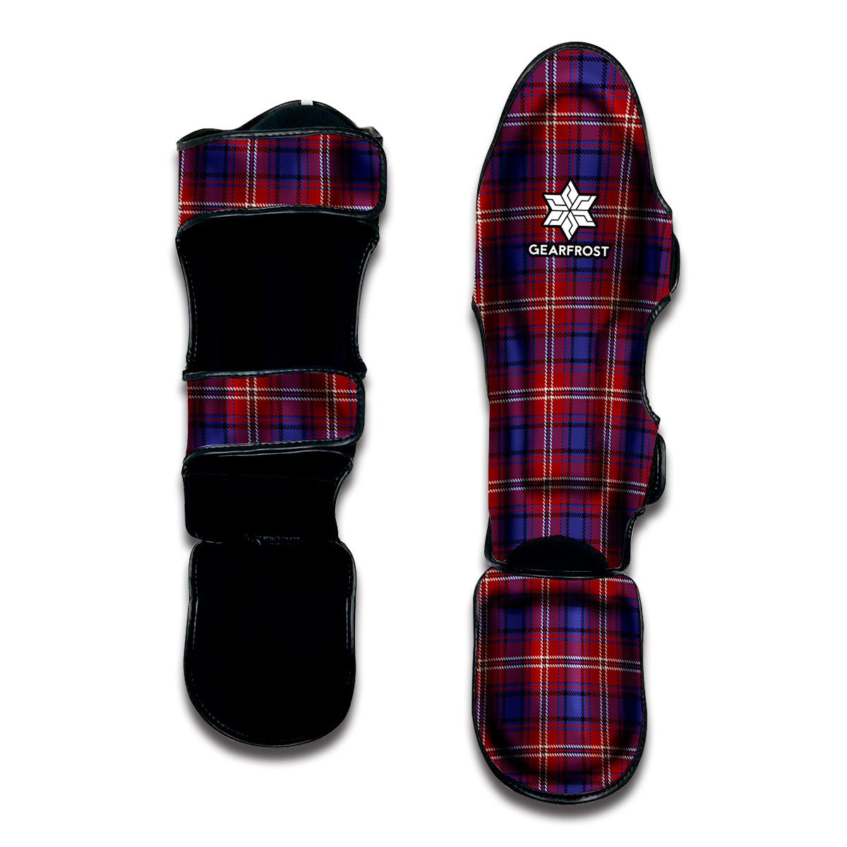 Red Blue And White Tartan Pattern Print Muay Thai Shin Guard