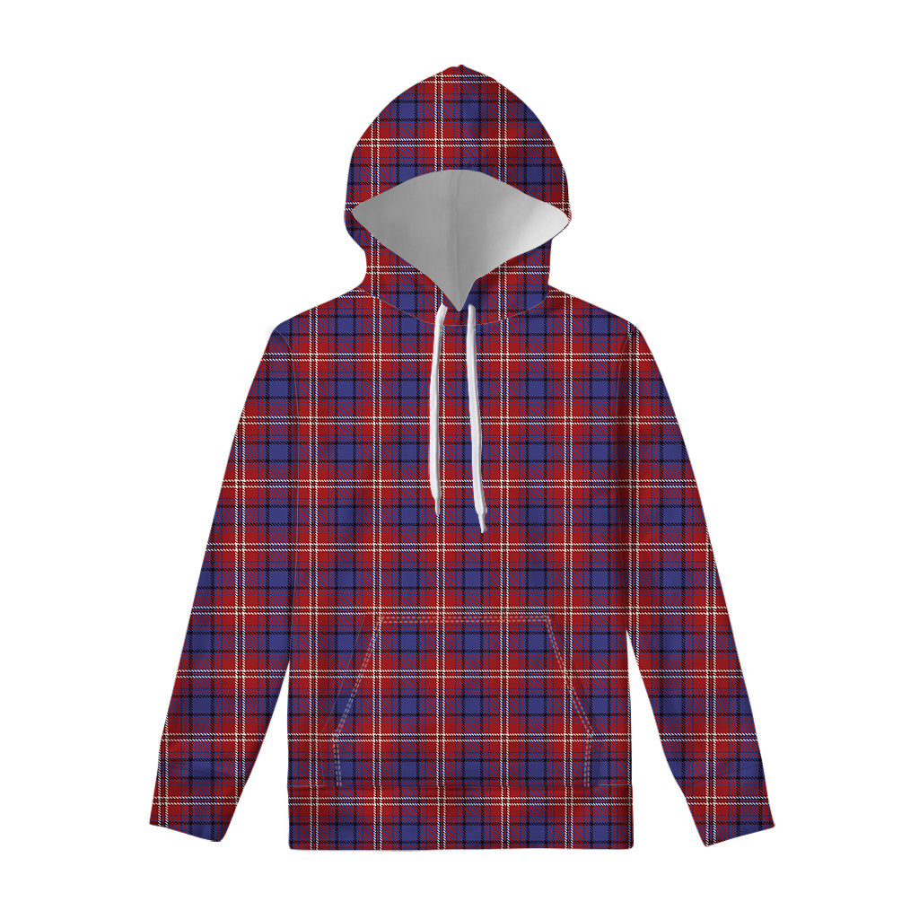 Red Blue And White Tartan Pattern Print Pullover Hoodie