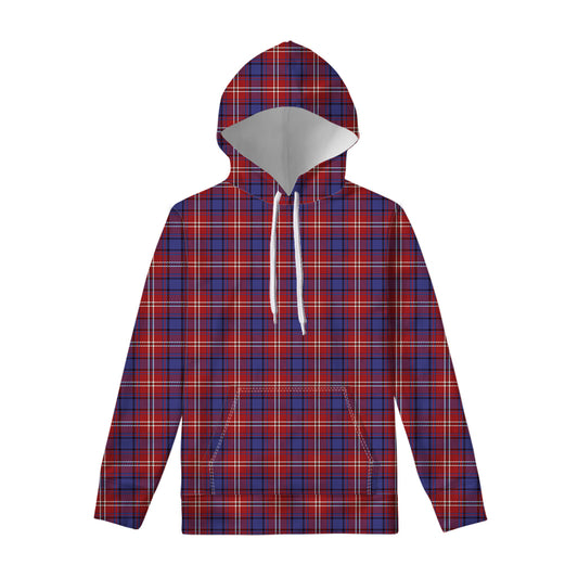 Red Blue And White Tartan Pattern Print Pullover Hoodie