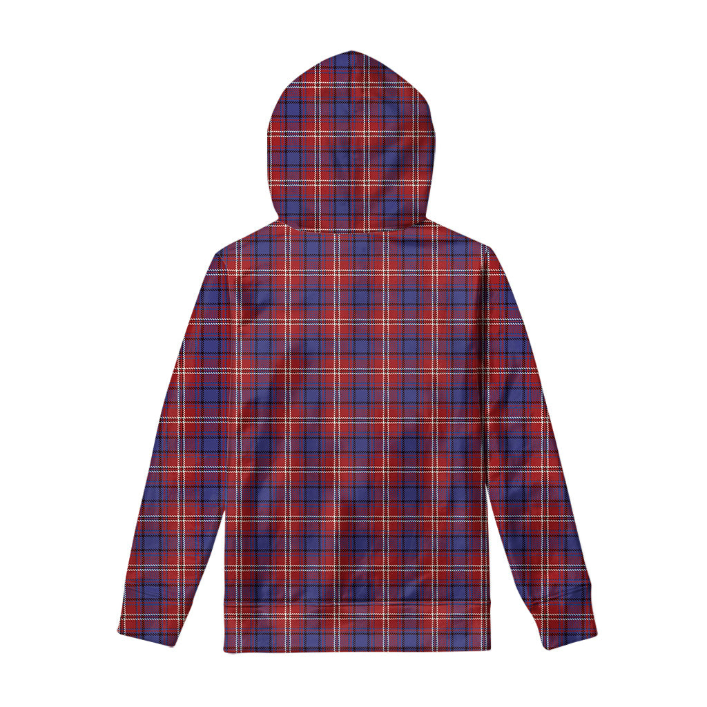 Red Blue And White Tartan Pattern Print Pullover Hoodie