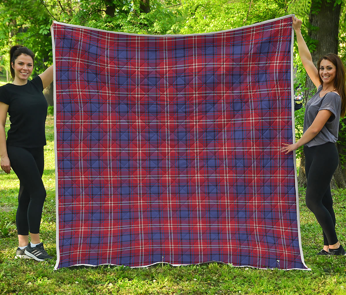 Red Blue And White Tartan Pattern Print Quilt