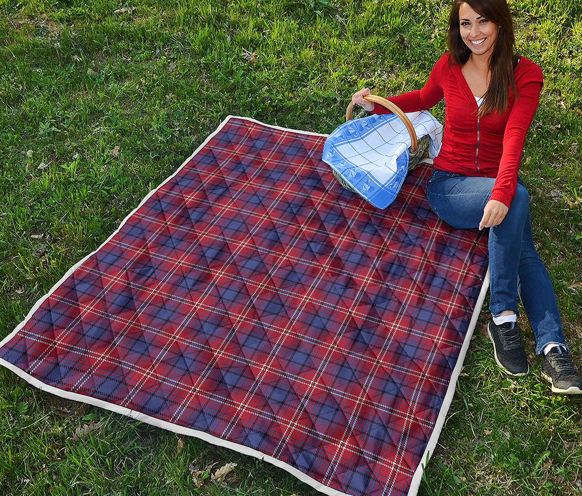 Red Blue And White Tartan Pattern Print Quilt