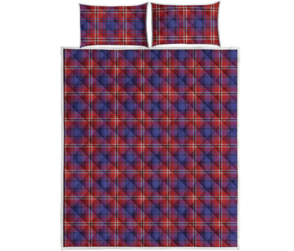 Red Blue And White Tartan Pattern Print Quilt Bed Set