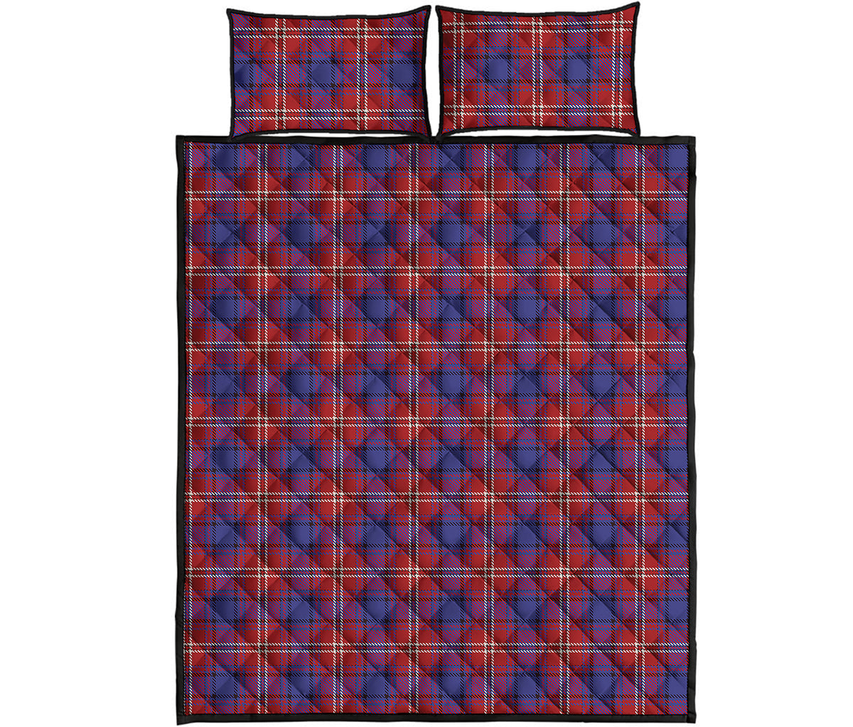 Red Blue And White Tartan Pattern Print Quilt Bed Set