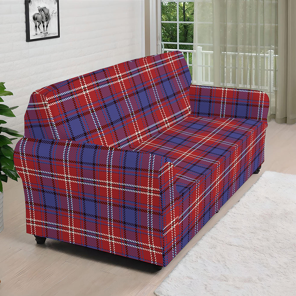 Red Blue And White Tartan Pattern Print Sofa Cover