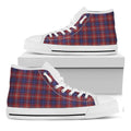 Red Blue And White Tartan Pattern Print White High Top Sneakers