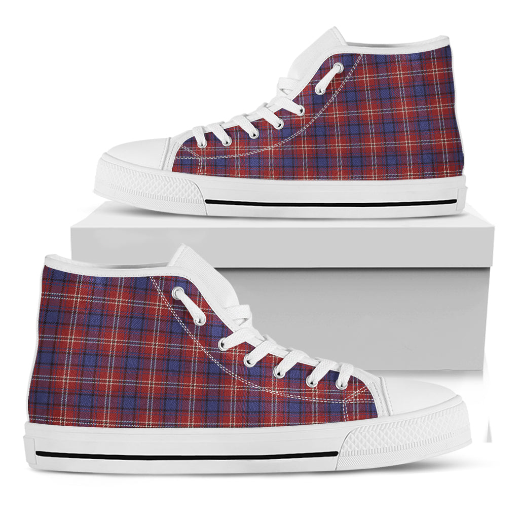 Red Blue And White Tartan Pattern Print White High Top Shoes