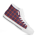 Red Blue And White Tartan Pattern Print White High Top Shoes