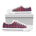 Red Blue And White Tartan Pattern Print White Low Top Sneakers
