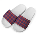 Red Blue And White Tartan Pattern Print White Slide Sandals