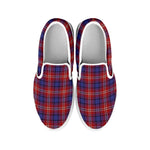 Red Blue And White Tartan Pattern Print White Slip On Shoes