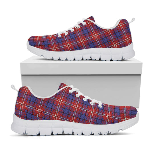 Red Blue And White Tartan Pattern Print White Sneakers