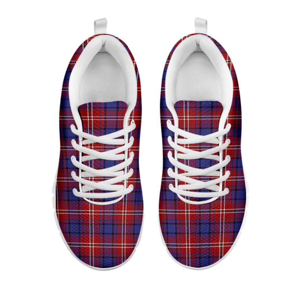 Red Blue And White Tartan Pattern Print White Sneakers