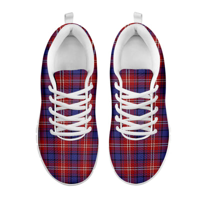 Red Blue And White Tartan Pattern Print White Sneakers