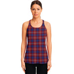 Red Blue And White Tartan Pattern Print Women's Racerback Tank Top