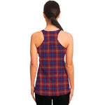 Red Blue And White Tartan Pattern Print Women's Racerback Tank Top