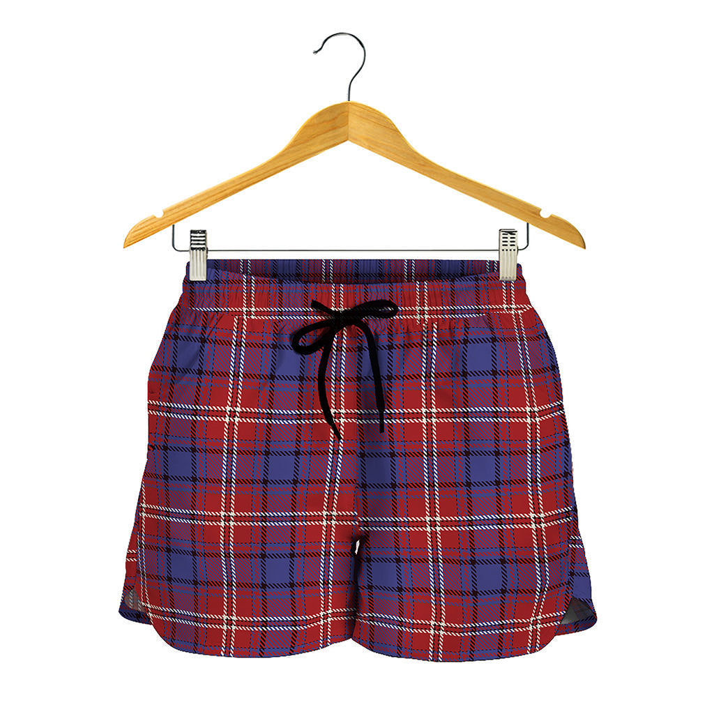 Red Blue And White Tartan Pattern Print Women's Shorts