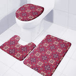 Red Boho Flower Pattern Print 3 Piece Bath Mat Set