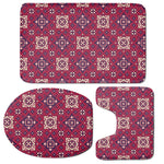 Red Boho Flower Pattern Print 3 Piece Bath Mat Set