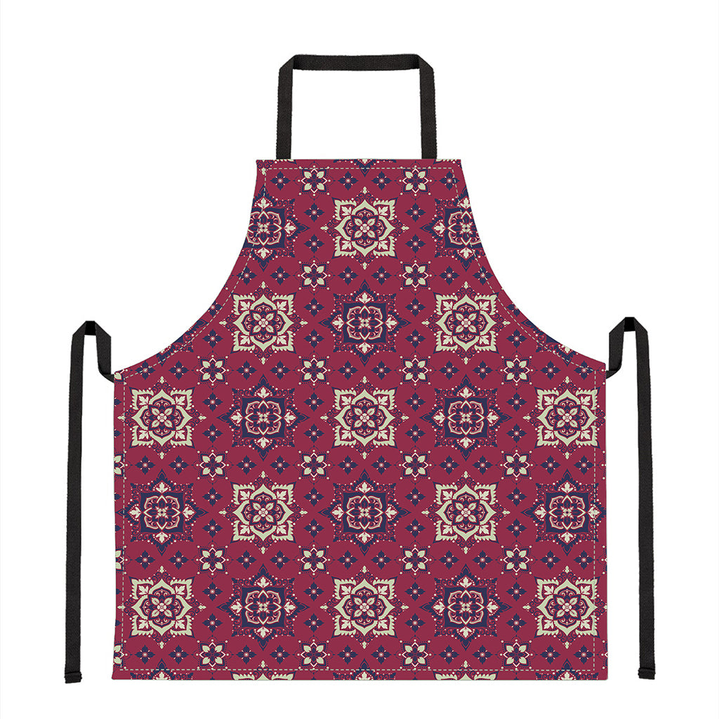 Red Boho Flower Pattern Print Apron