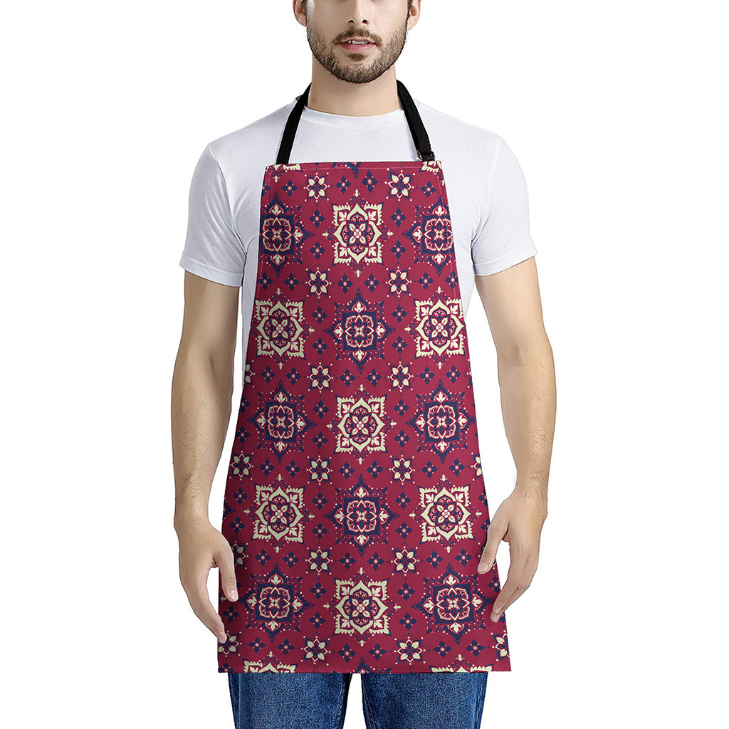 Red Boho Flower Pattern Print Apron