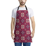 Red Boho Flower Pattern Print Apron