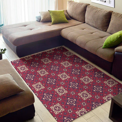 Red Boho Flower Pattern Print Area Rug