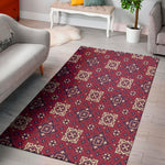 Red Boho Flower Pattern Print Area Rug