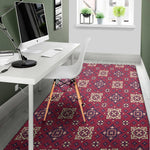 Red Boho Flower Pattern Print Area Rug