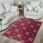 Red Boho Flower Pattern Print Area Rug