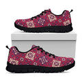 Red Boho Flower Pattern Print Black Running Shoes