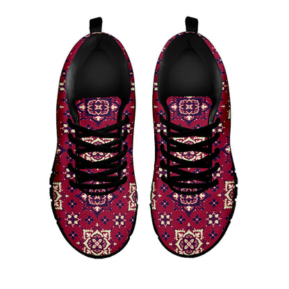 Red Boho Flower Pattern Print Black Sneakers