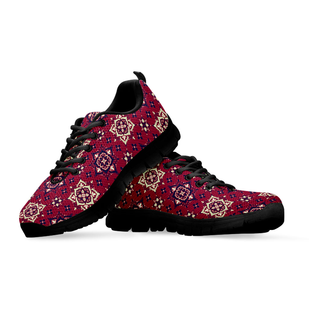 Red Boho Flower Pattern Print Black Sneakers