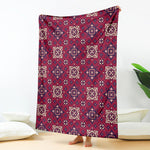 Red Boho Flower Pattern Print Blanket