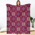 Red Boho Flower Pattern Print Blanket