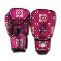 Red Boho Flower Pattern Print Boxing Gloves