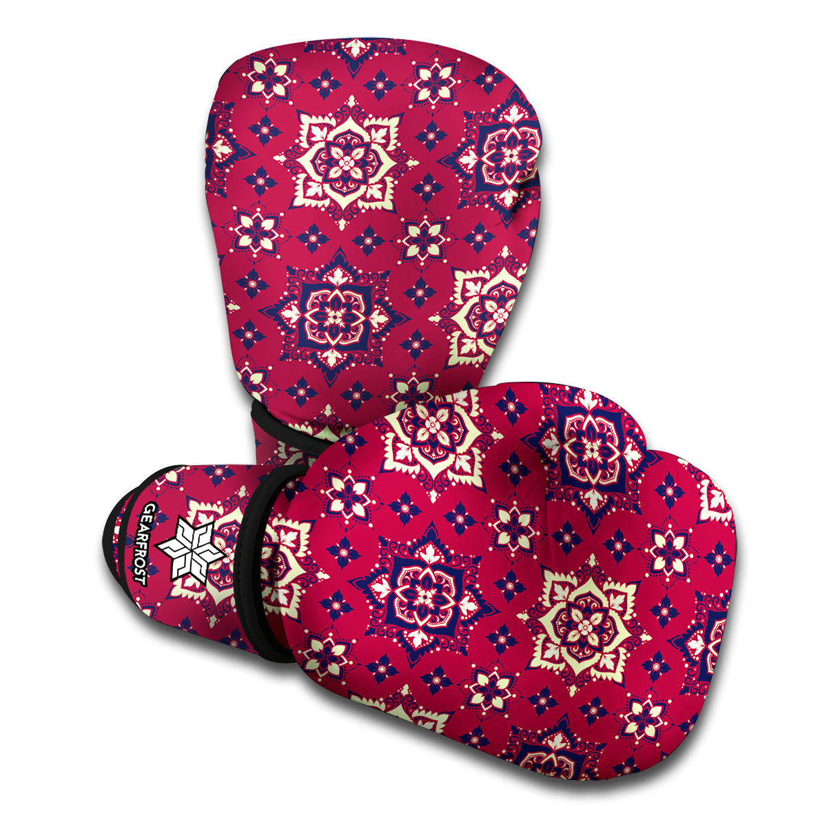 Red Boho Flower Pattern Print Boxing Gloves