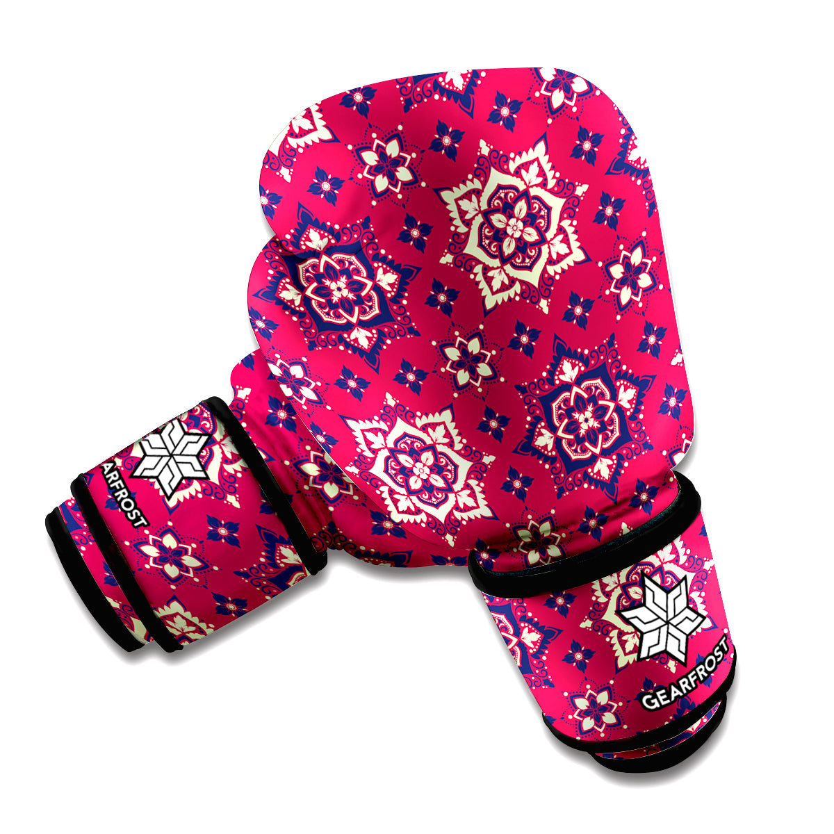 Red Boho Flower Pattern Print Boxing Gloves