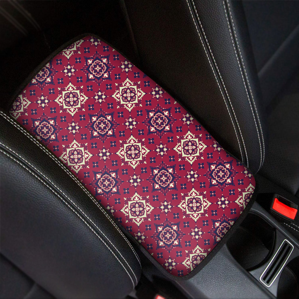 Red Boho Flower Pattern Print Car Center Console Cover