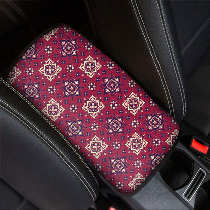 Red Boho Flower Pattern Print Car Center Console Cover